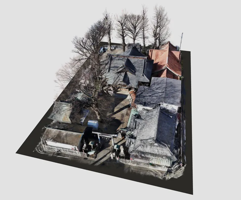 3D-Daten des Isesaki-Schreins, zusammengeführt aus Datensätzen der einzelnen Richtungen