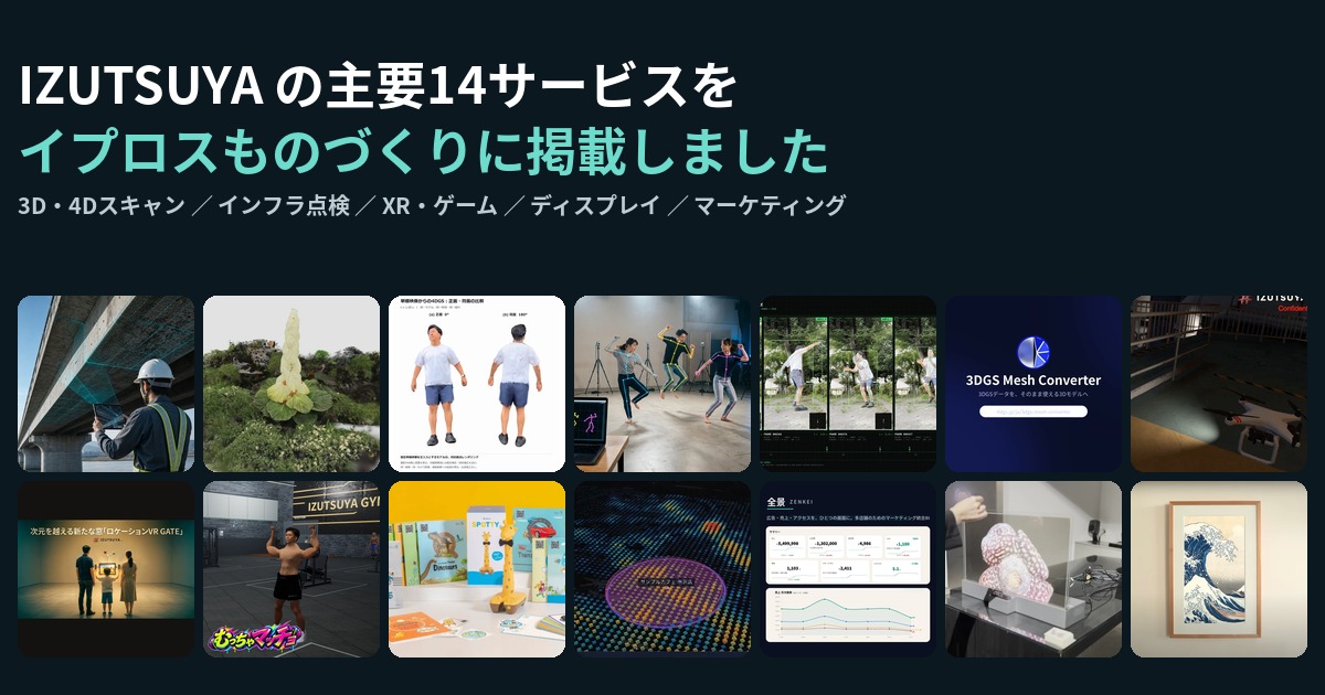 イプロスものづくりに掲載した、IZUTSUYAの主要14サービス